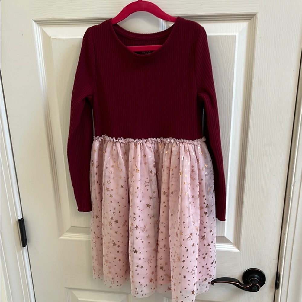 Burgundy and Pink Starry Kids Dress